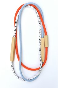 HartHorne - 3 Piece - Wood and Fabric Necklaces in Red, Black and White Dots and Chambray Blue