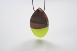 BoldB - Large tear drop pendant : necklace handmade from dark Australian wood and Lime green resin on black cord. Made in Australia