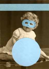 Light blue collage on vintage child portrait.