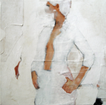 Collage of a woman painted with white color.