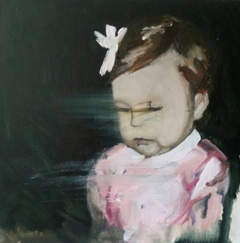 Paintings of a baby girl portrait with a pink dress.
