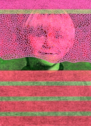 Collage of a child portrait decorated with fluorescent colours.
