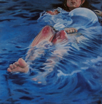Female portrait paintings underwater.
