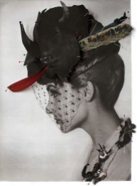 Vintage shot of a woman profile face with a decorated hat