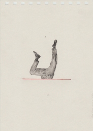Pencil drawing on paper of man legs floating in the air.