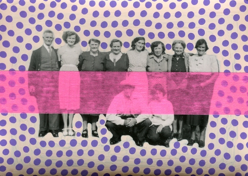 Collage over a vintage group photo.