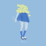 Illustration of a girl with half body and covered with flowers at the top.