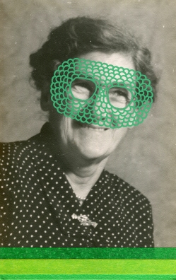 Collage over a vintage woman portrait decorated with green shades.