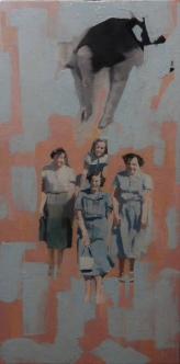 Paintings of a full body group of women.