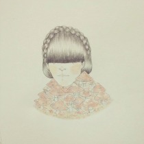 Illustration of a girl portrait dressed with mushrooms.