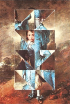 De-structured geometric collage over a classic portrait painting.