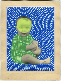 Vintage baby portrait manipulated with neon washi tape and posca pens.