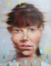 Woman portrait with triangular decorations.