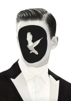 Faceless male portrait with a bird coming out from his face.