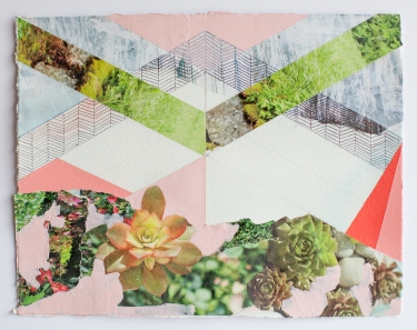 Mixed media collages of abstract landscapes.