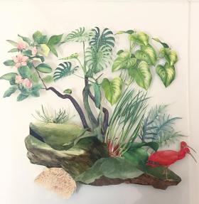Paper collage composition of natural elements and animals.