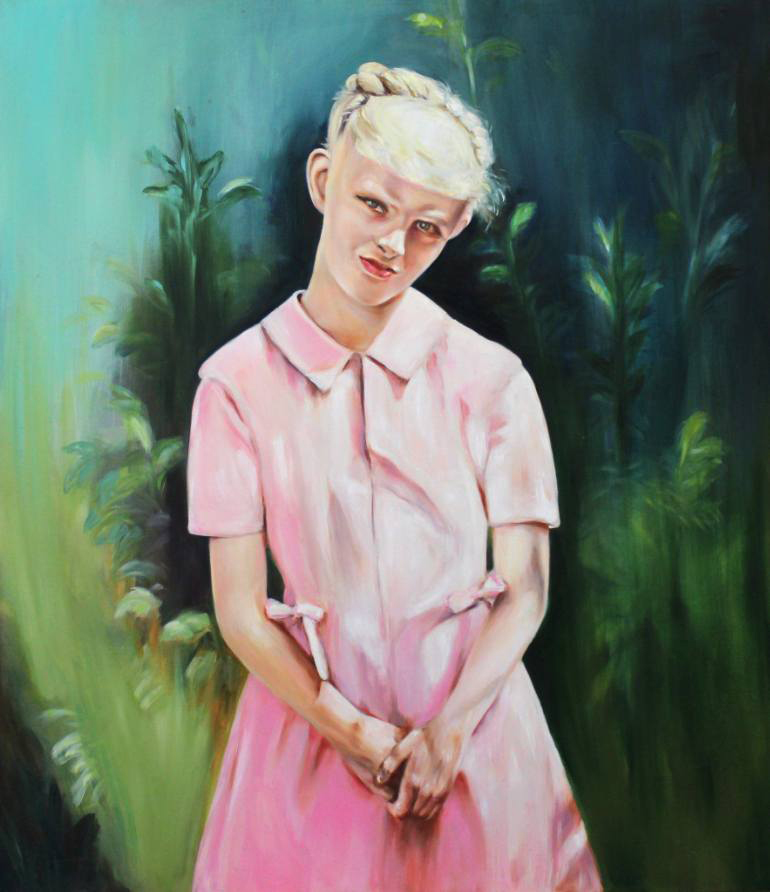 Portrait of a girl with a pink dress.