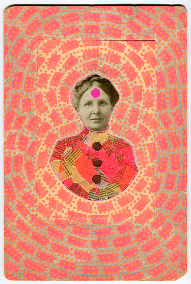 Vintage woman picture altered with neon materials.